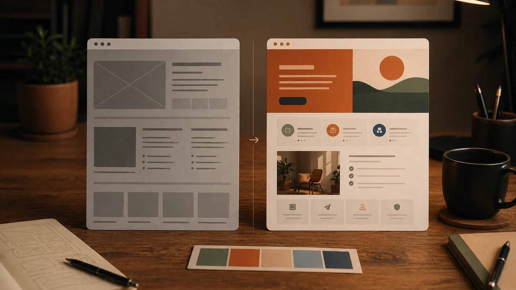 Website rebuild before and after workspace